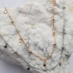 Brass Beaded Short Chain Necklace Silver